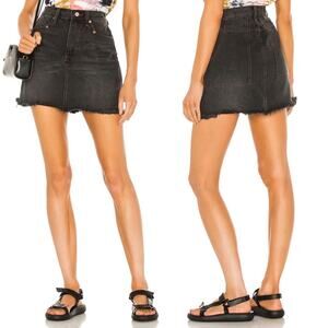 Pistola Rumi High Rise Cut Off Skirt in Black Vinyl sz 25